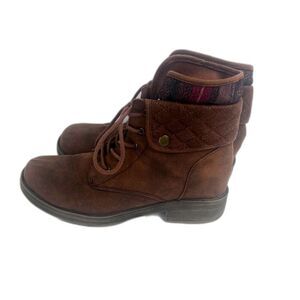 American Eagle Brown Lace Up Plaid Contrast Ankle Bootie Size 8